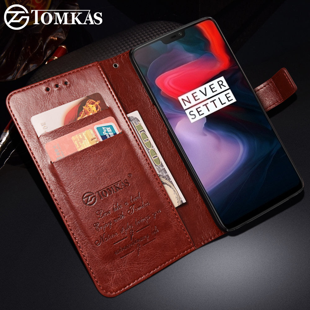 TOMKAS Leather Wallet Case For OnePlus 6