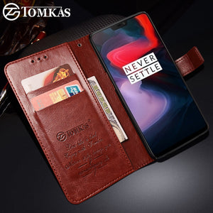 TOMKAS Leather Wallet Case For OnePlus 6