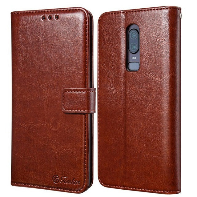 TOMKAS Leather Wallet Case For OnePlus 6